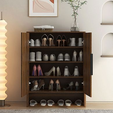 KTMBDW Fluted Shoe Storage Cabinet with 2Doors and Adjustable Shelves for Entryway, Hallway