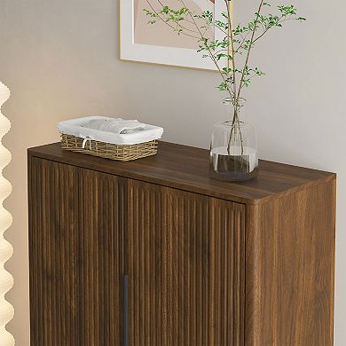 KTMBDW Fluted Shoe Storage Cabinet with 2Doors and Adjustable Shelves for Entryway, Hallway