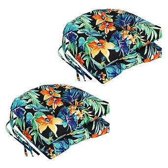 Blazing Needles Spun Polyester Patterned Outdoor U-shaped Tufted Chair Cushion