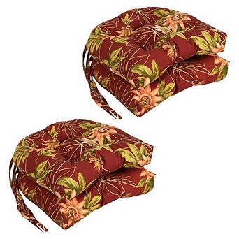 Blazing Needles Spun Polyester Patterned Outdoor U-shaped Tufted Chair Cushion