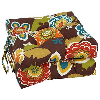 Blazing Needles Spun Polyester Patterned Outdoor Square Tufted Chair Cushions (Set of 2)