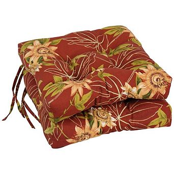 Blazing Needles Spun Polyester Patterned Outdoor Square Tufted Chair Cushions (Set of 2)