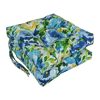 Blazing Needles Spun Polyester Patterned Outdoor Square Tufted Chair Cushion