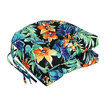 Blazing Needles Spun Polyester Patterned Outdoor U-shaped Tufted Chair Cushion