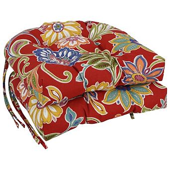 Blazing Needles Polyester Patterned Outdoor U-shaped Chair Cushions (Set of 2)