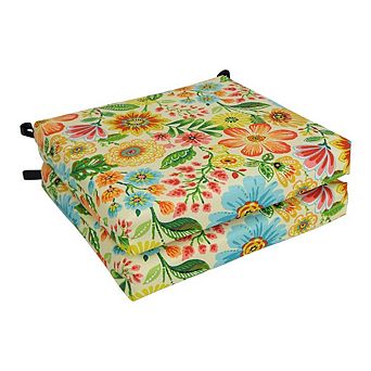 Blazing Needles Patterned Outdoor Spun Polyester Chair Cushion