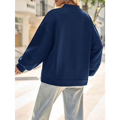 Women's Oversized Zip Up Bomber Jacket Casual Long Sleeve Loose Coat Lightweight Outwear