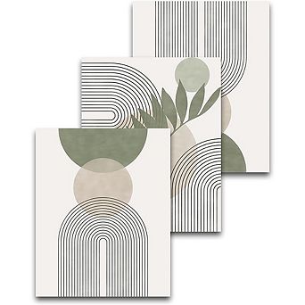 Boho Sage Green Canvas Art Set, Botanical Abstract Minimalist Unframed Prints