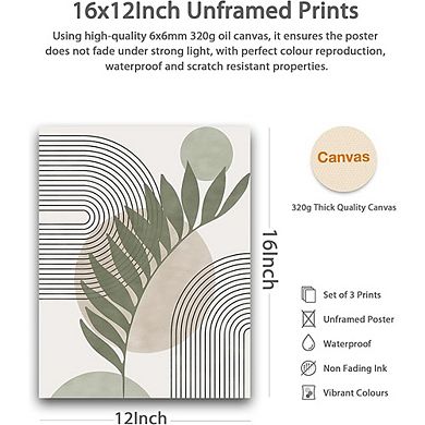 Boho Sage Green Canvas Art Set, Botanical Abstract Minimalist Unframed Prints