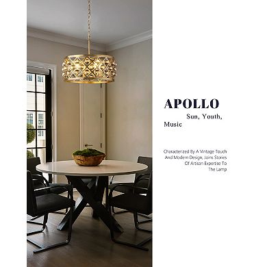 17.83 in. 4-Light Modern Glam Crystal Drum Chandelier for Dining Rooms, Kitchen Islands