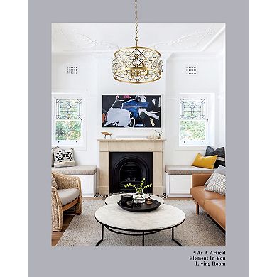 17.83 in. 4-Light Modern Glam Crystal Drum Chandelier for Dining Rooms, Kitchen Islands