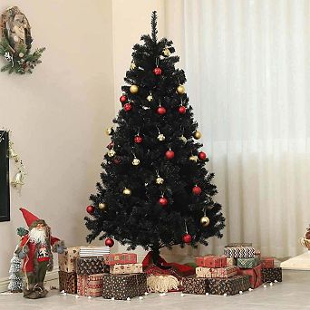 6ft Unlit Artificial Black Christmas Tree, Holiday Décor with 1000 Branch Tips