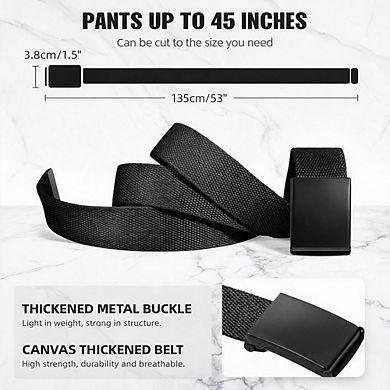 Adjustable Holeless Black Canvas Web Belt For Men Multi-Occasion Wear
