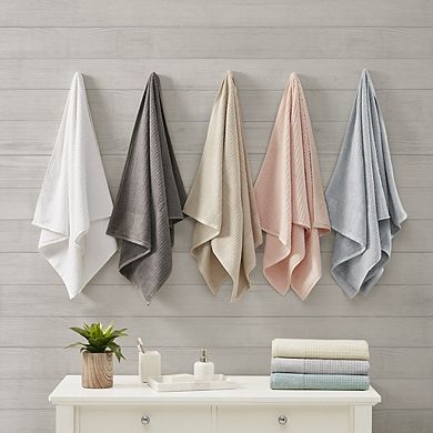 6 Piece Cotton Waffle Jacquard Antimicrobial Bath Towel Set