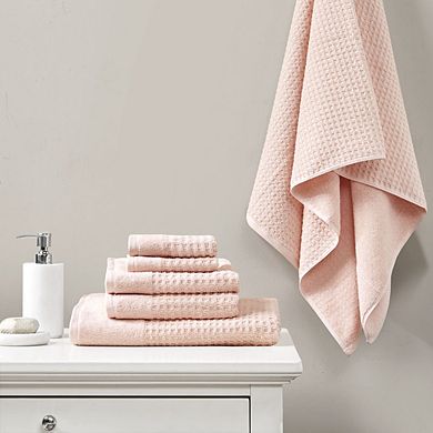 6 Piece Cotton Waffle Jacquard Antimicrobial Bath Towel Set