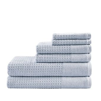 6 pc Cotton Waffle Jacquard Antimicrobial Bath Towel Set