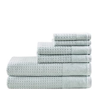 6 pc Cotton Waffle Jacquard Antimicrobial Bath Towel Set
