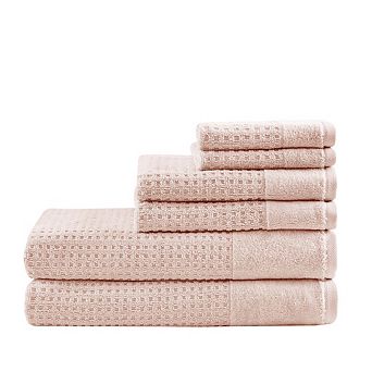 6 pc Cotton Waffle Jacquard Antimicrobial Bath Towel Set