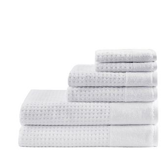 6 pc Cotton Waffle Jacquard Antimicrobial Bath Towel Set