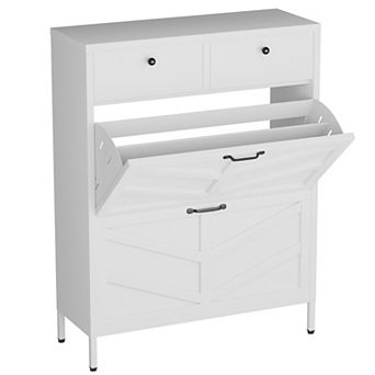 KTMBDW Metal Shoe Cabinet with 2 Flip Drawers and 2 Drawers, Freestanding Steel Shoe Organizer