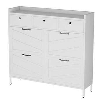 KTMBDW Metal Shoe Cabinet with 4 Flip Drawers and 3 Drawers, Freestanding Steel Shoe Organizer