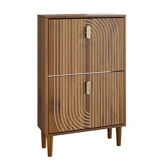KTMBDW Shoe Storage Cabinet with 2 Flip Drawers, Freestanding Shoe Cabinet with Metal Handles