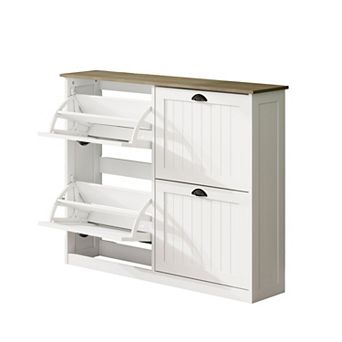 KTMBDW Shoe Storage Cabinet with 4 Flip Drawers, Freestanding Shoe Organizer with Adjustable Shelf