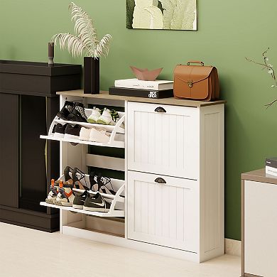 KTMBDW Shoe Storage Cabinet with 4 Flip Drawers, Freestanding Shoe Organizer with Adjustable Shelf