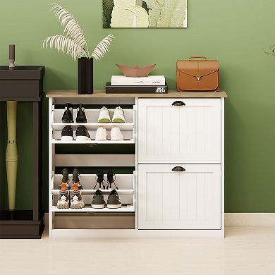 KTMBDW Shoe Storage Cabinet with 4 Flip Drawers, Freestanding Shoe Organizer with Adjustable Shelf