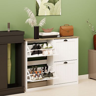 KTMBDW Shoe Storage Cabinet with 4 Flip Drawers, Freestanding Shoe Organizer with Adjustable Shelf