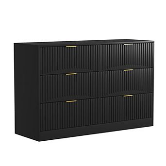 KTMBDW 6 Drawer Dresser for Bedroom, Modern Fluted Dresser with Metal Handles