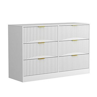 KTMBDW 6 Drawer Dresser for Bedroom, Modern Fluted Dresser with Metal Handles
