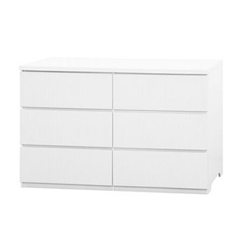 KTMBDW Fluted Dresser for Bedroom with 6 Drawers, Modern Chest of Drawers with No-Handle Design