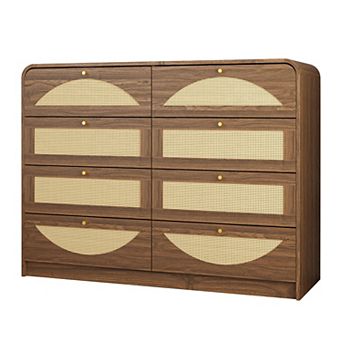 KTMBDW 8 Drawer Dressers for Bedroom, Rattan Dresser with Drawers