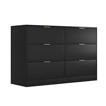 KTMBDW 6 Drawer Dresser for Bedroom, Modern Wooden Chest of Drawers with Metal Handles