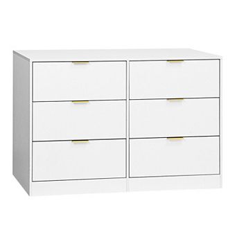 KTMBDW 6 Drawer Dresser for Bedroom, Modern Wooden Chest of Drawers with Metal Handles