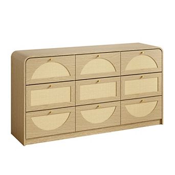 KTMBDW 9 Drawer Dressers for Bedroom, Rattan Dresser with Drawers