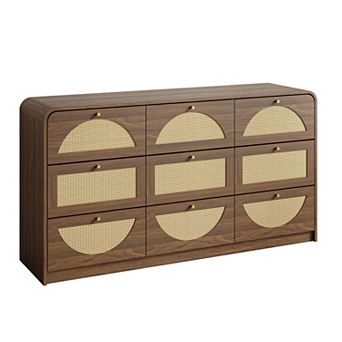 KTMBDW 9 Drawer Dressers for Bedroom, Rattan Dresser with Drawers
