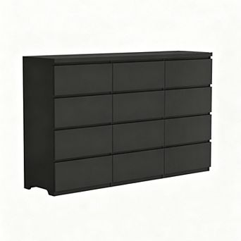 KTMBDW 12-Drawer Dresser for Bedroom, Modern Wooden Storage Chest of Drawers with No-Handle Design