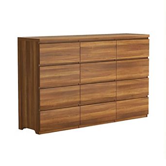 KTMBDW 12-Drawer Dresser for Bedroom, Modern Wooden Storage Chest of Drawers with No-Handle Design