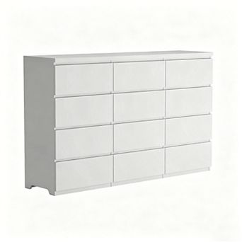 KTMBDW 12-Drawer Dresser for Bedroom, Modern Wooden Storage Chest of Drawers with No-Handle Design