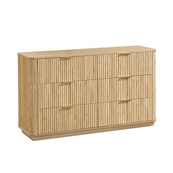 KTMBDW Fluted 6 Drawers Dresser for Bedroom,55" W Modern Dressers Chest of Drawers with Metal Handle