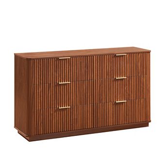 KTMBDW Fluted 6 Drawers Dresser for Bedroom,55" W Modern Dressers Chest of Drawers with Metal Handle