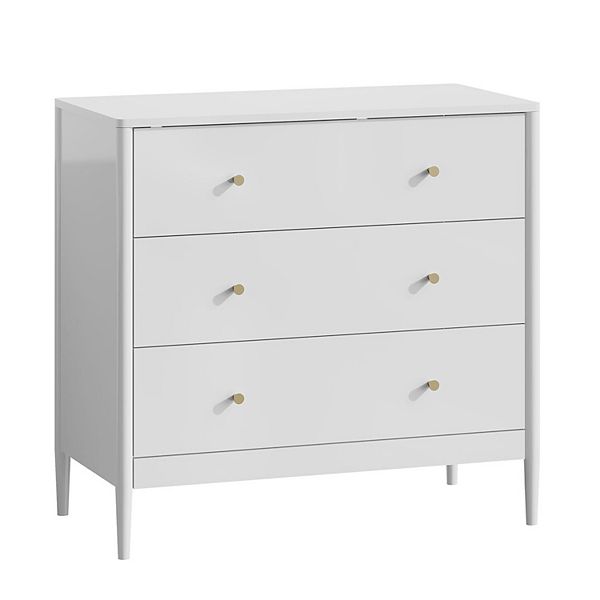 modern 3 drawer dresser room essentials Linea 3-Drawer Dresser in Pecan | Solid Pine Wood Construction | Refined Contemporary Design | Easy Assembly