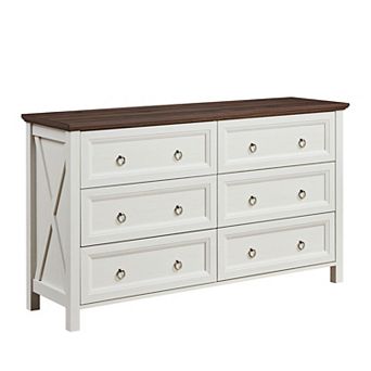KTMBDW Farmhouse 6 Drawers Dresser for Bedroom, Wood Rustic Wide Chest of Drawers
