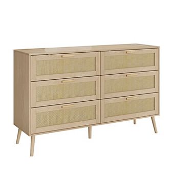 KTMBDW Rattan 6 Drawers Dresser for Bedroom, Natural