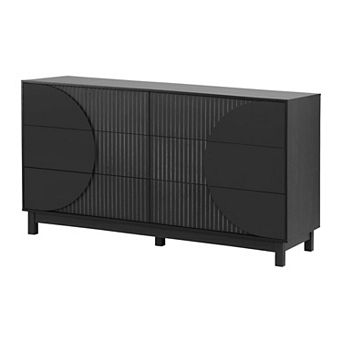 KTMBDW Fluted Dresser for Bedroom with 6 Drawers, 60" Wide Modern Chest of Drawers