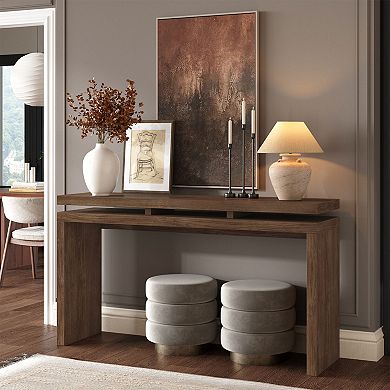 KTMBDW 60'' Farmhouse Console Table, Wooden Entryway Table with Double Board Suspension Design