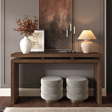 KTMBDW 60'' Farmhouse Console Table, Wooden Entryway Table with Double Board Suspension Design