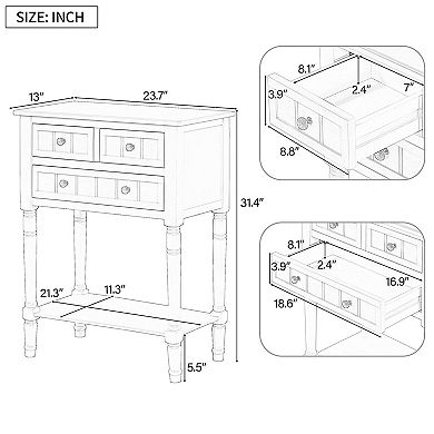 KTMBDW Console Table with 3 Drawers for Entryway, Sofa Table with Bottom Shelf for Living Room